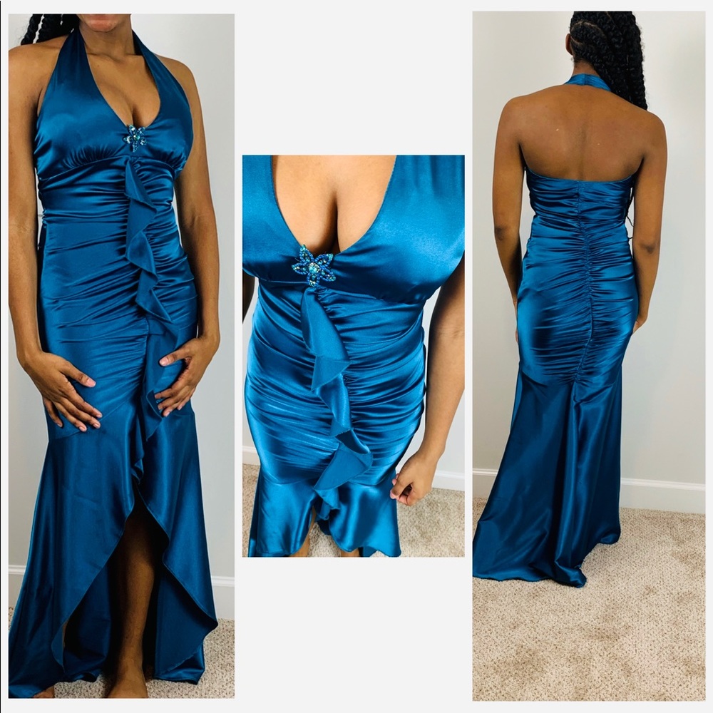 Mermaid teal prom dress